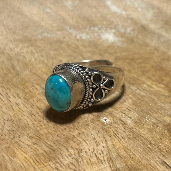 Blue Turquoise Filigree Adjustable 925 Sterling Silver Ring - Picture 2 of 12
